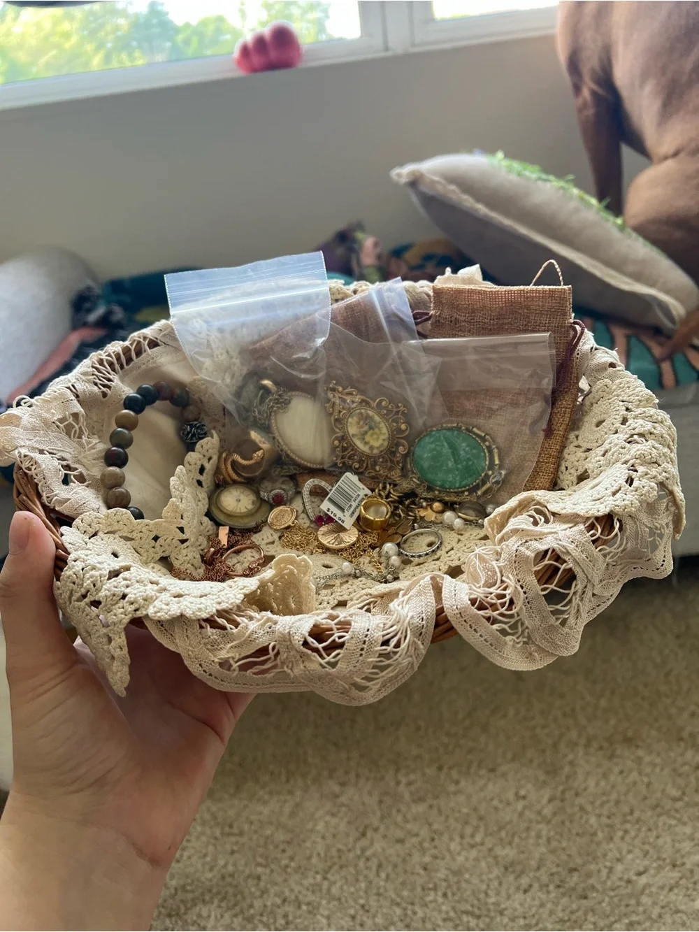 Vintage-Inspired Mixed Metal Jewelry Lot in Gold, Cream & Green.
